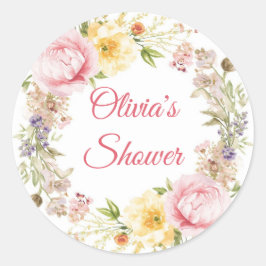 Baby Shower Favor Tags – Watercolor Floral Baby Runder Aufkleber