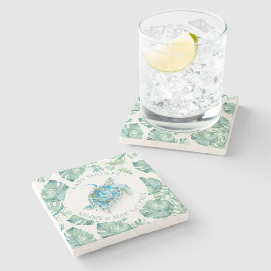 Baby Shower Favors Tropical Sea Turtle Steinuntersetzer (Seitenansicht)