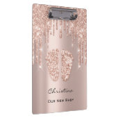 Baby Shower Feet Boy Girl Name Danke Rose Gold Klemmbrett (Rechts)