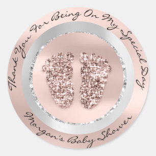 Baby Shower Feet Boy Girl Name Dankeschön Graue Ro Runder Aufkleber