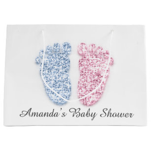 Baby Shower Feet Boy Girl Name Pink Blue Gender Große Geschenktüte