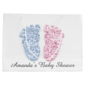 Baby Shower Feet Boy Girl Name Pink Blue Gender Große Geschenktüte (Rückseite)