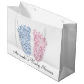 Baby Shower Feet Boy Girl Name Pink Blue Gender Große Geschenktüte (Vorderseite Schrägansicht)