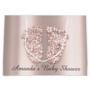 Baby Shower Feet Boy Girl Name Rose Blush Große Geschenktüte