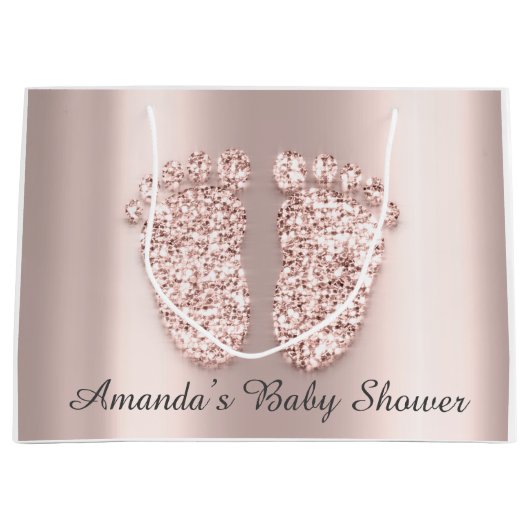 Baby Shower Feet Boy Girl Name Rose Blush Große Geschenktüte (Vorderseite)