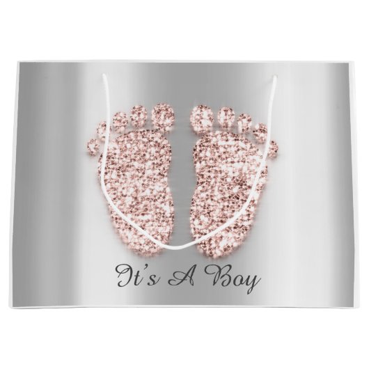 Baby Shower Feet Boy Girl Name Rose Blush Große Geschenktüte (Vorderseite)