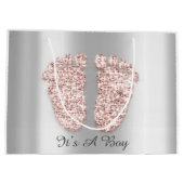 Baby Shower Feet Boy Girl Name Rose Blush Große Geschenktüte (Rückseite)
