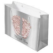 Baby Shower Feet Boy Girl Name Rose Blush Große Geschenktüte (Rückseite Schrägansicht)