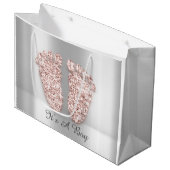 Baby Shower Feet Boy Girl Name Rose Blush Große Geschenktüte (Vorderseite Schrägansicht)