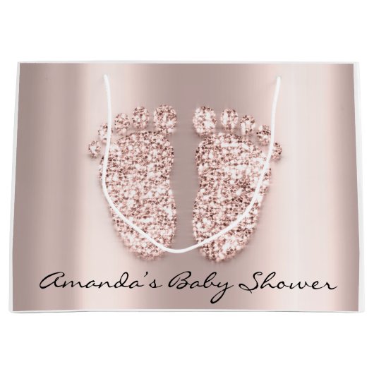 Baby Shower Feet Boy Girl Name Rose Pink Große Geschenktüte (Vorderseite)
