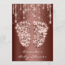 Baby Shower Feet Glitzer Gold Brown Tropfens Boy G Einladung