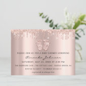 Baby Shower Feet Glitzer Rose Gold Tropfen Boy Gir Einladung (Stehend Vorderseite)