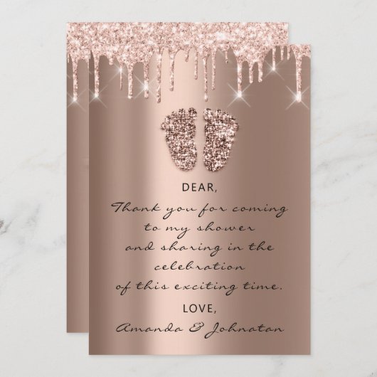 Baby Shower Feet Glitzer Rose Tropfen Boy Girl Einladung (Vorne/Hinten)