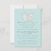 Baby Shower Feet Silver Girl Boy Gray Aqua Einladung (Vorderseite)