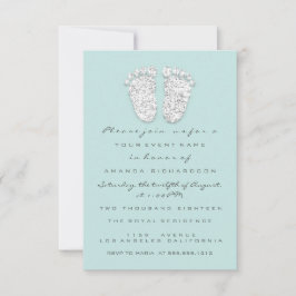 Baby Shower Feet Silver Girl Boy Gray Aqua Einladung