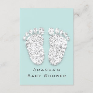 Baby Shower Feet Silver Girl Boy Gray Aqua Einladung