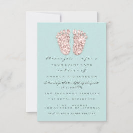 Baby Shower Feet Silver Girl Boy Mint Rose Glitzer Einladung