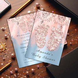 Baby Shower Feet Silver Girl Boy Royal Rose Blue Einladung