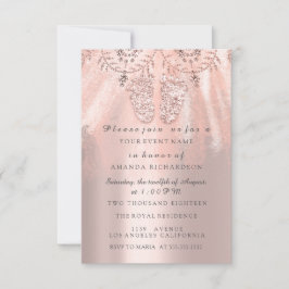 Baby Shower Feet Silver Girl Royal Rose Glitzer Einladung