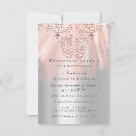 Baby Shower Feet Silver Girl Royal Rose Lace Pink Einladung