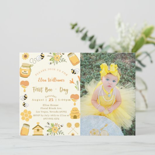 Baby Shower First Day Bee Foto Einladung (Stehend Vorderseite)