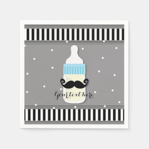 Baby-Shower-Flasche & Schnurrbart Moderne Party Serviette