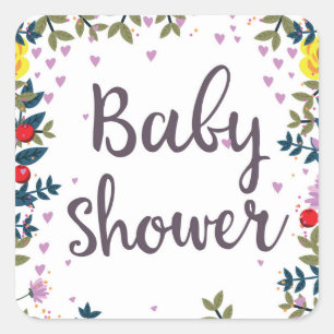 Baby Shower Floral Invite Quadratischer Aufkleber