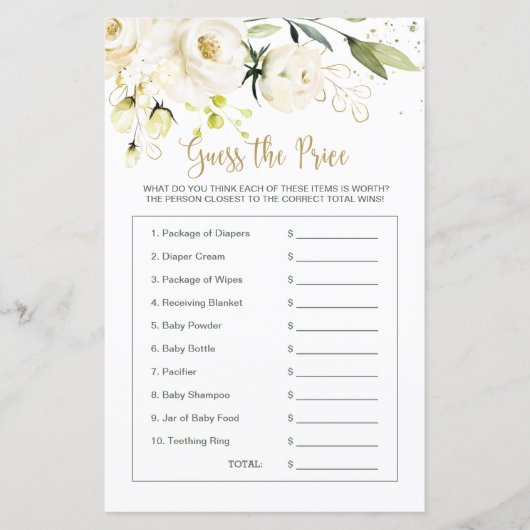 Baby Shower Floral rät das Preisspiel (Vorderseite)