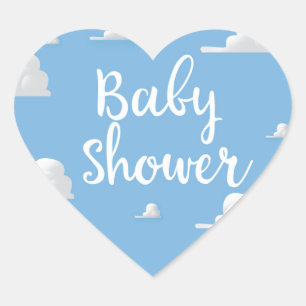 Baby Shower Fluffige Weiße Wolken Herz-Aufkleber