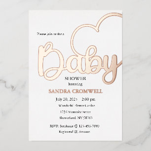Baby Shower Foil Einladung, Script, Herz Folieneinladung