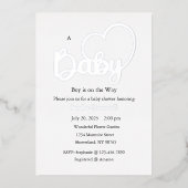 Baby Shower Foil Einladung, Script, Herz, Junge Folieneinladung (Vorderseite)