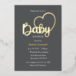 Baby-Shower-Folie-Einladung, Schrift, Herz Folieneinladung
