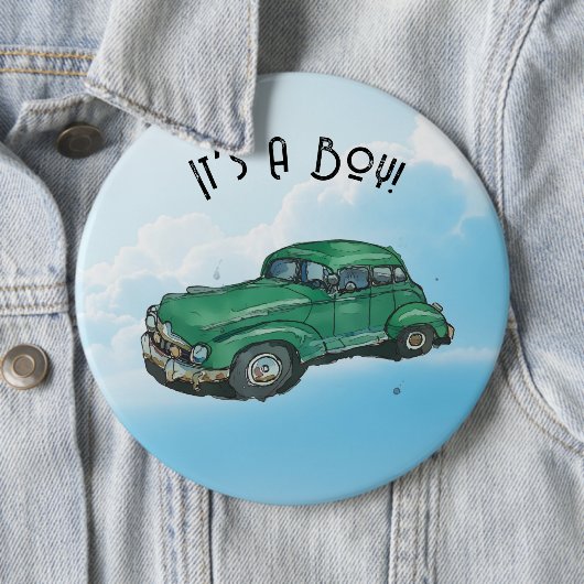 Baby shower for a boy, sedan button (Beispiel)