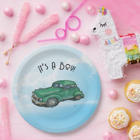 Baby shower for a boy, sedan pappteller (Party)