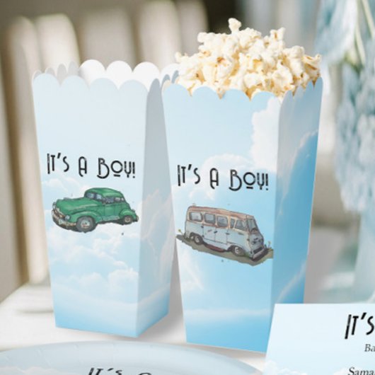 Baby shower for a boy, van and sedan geschenkschachtel