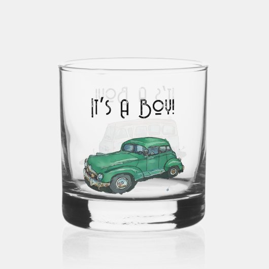 Baby shower for a boy, van and sedan whiskyglas (Rückseite)