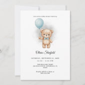Baby Shower for Boy Blue Balloon, Teddy Bear & Bow Einladung (Vorderseite)