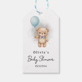 Baby Shower for Boy Blue Balloon, Teddy Bear & Bow Geschenkanhänger (Vorderseite)