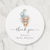 Baby Shower for Boy Blue Balloon, Teddy Bear & Bow Geschenkanhänger (Vorderseite)