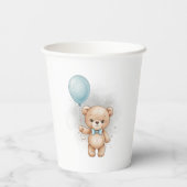 Baby Shower for Boy Blue Balloon, Teddy Bear & Bow Pappbecher (Rückseite)