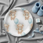 Baby Shower for Boy Blue Balloon , Teddy Bear Bow Pappteller