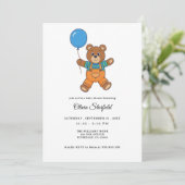 Baby Shower for Boy Blue Balloon Teddy Bear   Einladung (Stehend Vorderseite)