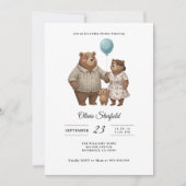 Baby Shower for Boy Blue Balloon, Teddy Bear Einladung (Vorderseite)