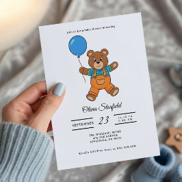 Baby Shower for Boy Blue Balloon, Teddy Bear  Einladung