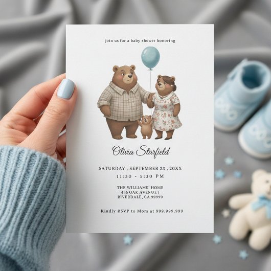 Baby Shower for Boy Blue Balloon, Teddy Bear Einladung