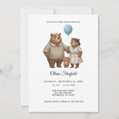 Baby Shower for Boy Blue Balloon, Teddy Bear Einladung (Vorderseite)