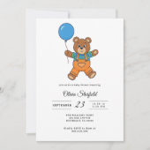 Baby Shower for Boy Blue Balloon, Teddy Bear   Einladung (Vorderseite)