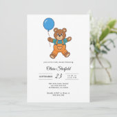 Baby Shower for Boy Blue Balloon, Teddy Bear   Einladung (Stehend Vorderseite)
