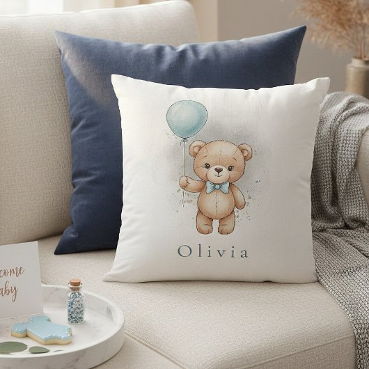 Baby Shower for Boy – Blue Balloon Teddy Bear Kissen