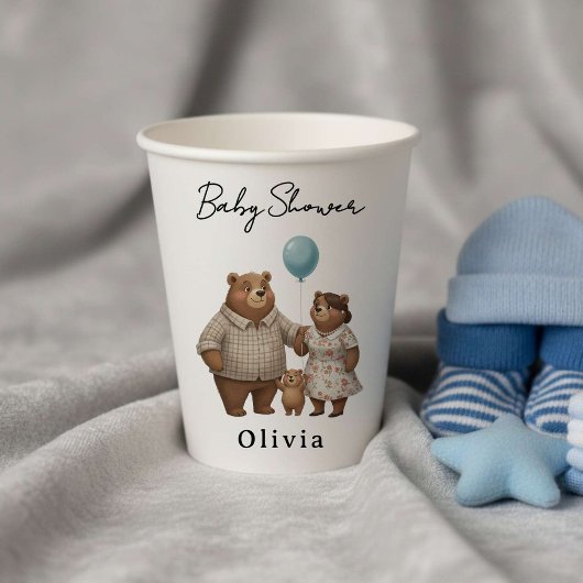 Baby Shower for Boy Blue Balloon Teddy Bear  Paper Pappbecher